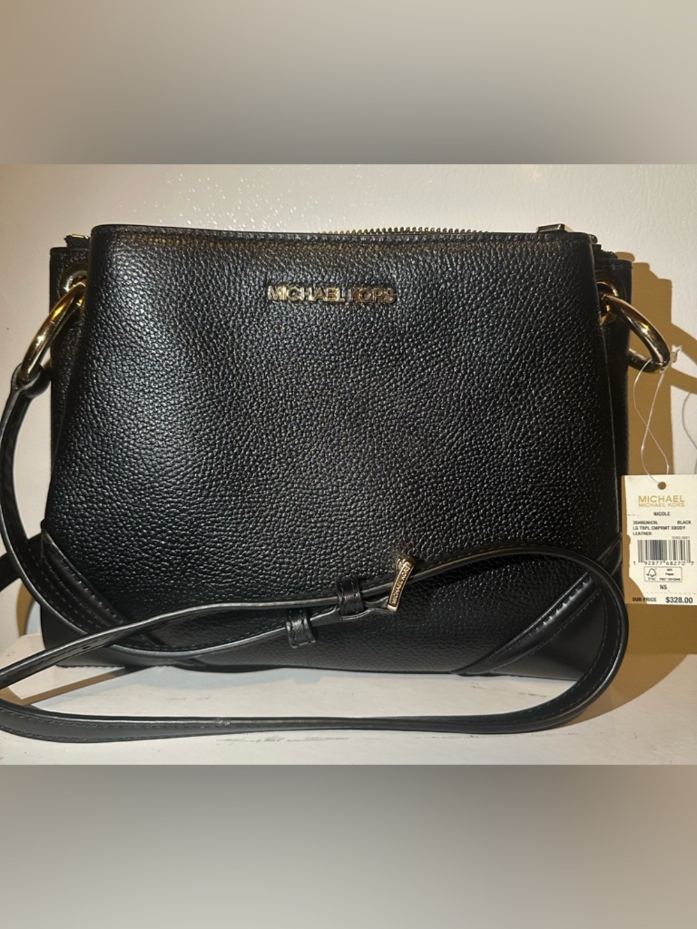 NWT Michael Kors Black Pebbled Leather Crossbody Bag